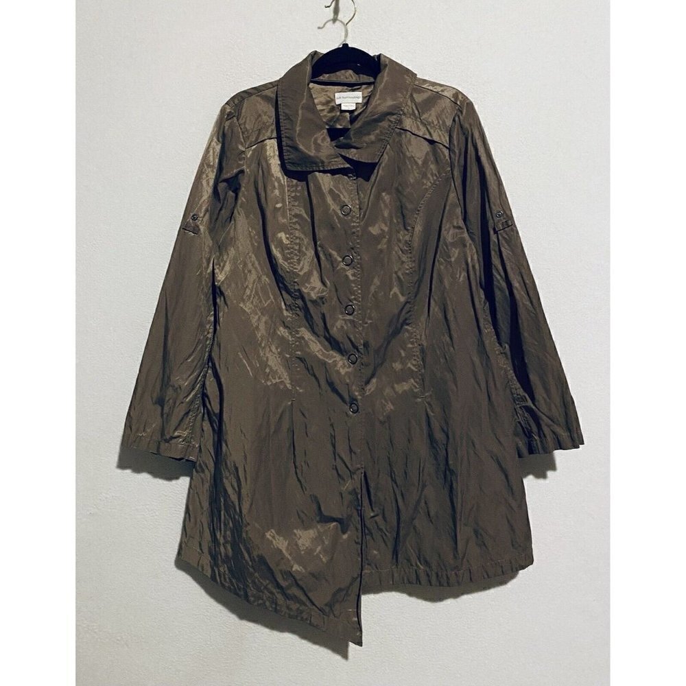 Soft Surroundings Coat Womens XL Snap Up Asymmetrical Shimmery Brown Lagenlook